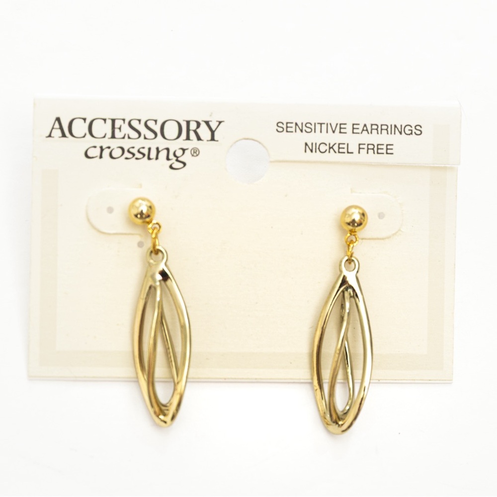 Orbital open navette post style earring gold tone abstract by Abstract Crossing